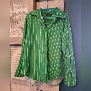 BTL Green Striped Button-Up Shirt With Shorts